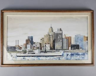 Lot 271 | Vintage Framed Detroit Skyline Painting