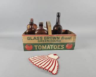 Lot 313 | Vintage Tomatoes Box, Bottles & More!