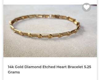 14k etched heart bracelet