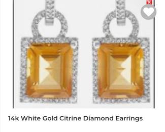 14k white gold Citrine diamond halo earrings