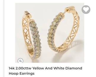 14k 2.00 cttw yellow and gold diamond hoop earrings