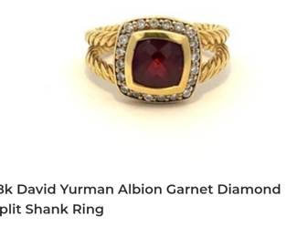 18k David yurman Albion garnet diamond split shank ring