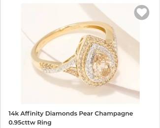 14k pear champagne diamond ring