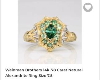 14k Weinman brothers natural alexandrite diamond ring