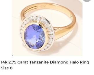 14k Tanzanite diamond halo ring