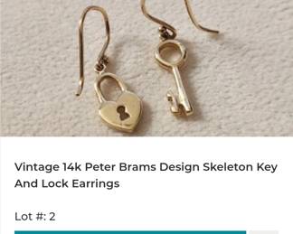 14k Peter brams luck and key earrings