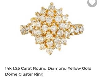14k 1.25 carat round diamond yellow gold cluster ring