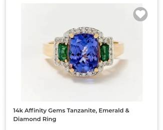 14k Tanzanite emerald diamond ring