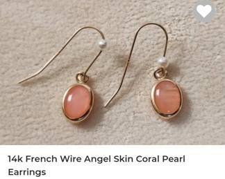 14k angel skin coral French Wire Earrings