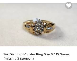 14k diamond Cluster ring