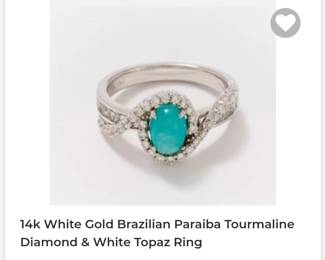 14k white gold brazilian paraiba tourmaline diamond and white topaz ring