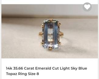 14k 35.66 emerald cut light sky blue topaz ring