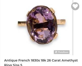 18K ANTIQUE french 1830's 26 carat amethyst ring