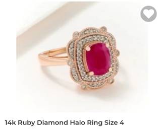 14k ruby diamond halo ring