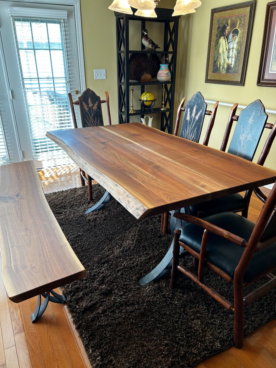Table is by BARKMAN FURNITURE and chairs are BLACK FOREST HICKORY CHERRY. The client wants $3000.00 for the entire set. Please research these and you will see why this is a great deal!