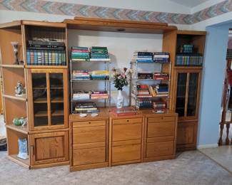 Large Entertainment Cabinet, Books, Magnavox DVD/VHS Player, 3 Wood Filing Cabinets