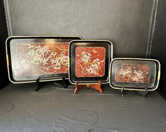 Vintage Toyo floral Asian serving trays