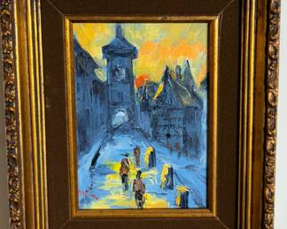 small impressionistic painting of European city