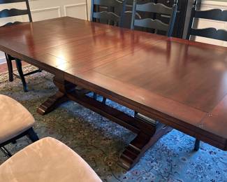 Trestle Style Dining Table 76" W x 46" D plus two 18" leaves. Includes protective table pads and storage bags for leaves. $1800