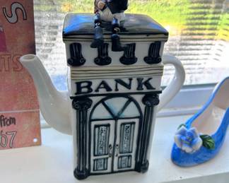 Ceramic Bank Storefront Themed Teapot