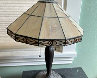Bronze Tone Art Deco Cream Tiffany Style Table Lamp