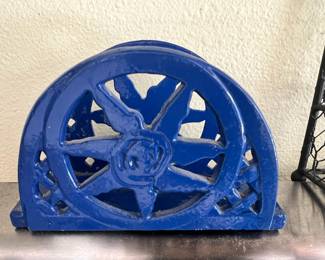 Cobalt Blue Enamel Cast Iron Napkin Holder with Sun Design