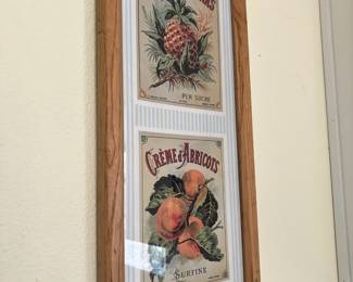 Framed & Matted French Crate Labels  - Sirop Ananas, Creme of Abricots