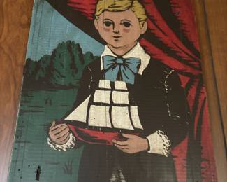 1950's Pair of Oil Paintings on Pine "Little Boy & Girl"