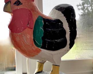 Wood Carved & Hand Painted Rooster Statue
