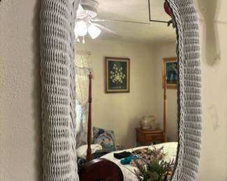White Wicker Oval Wall Mirror