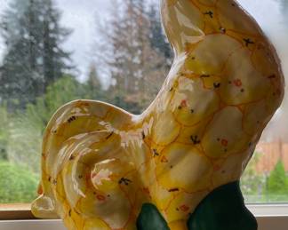 Yellow Ceramic Rooster Statue