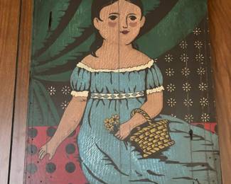 1950's Pair of Oil Paintings on Pine "Little Boy & Girl"