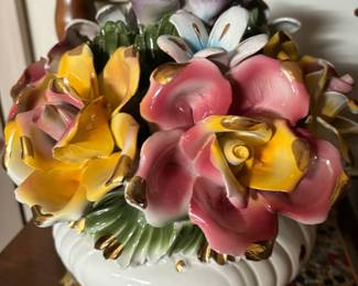 Capodimonte White Porcelain Flower Bouquet Footed Bowl - Made in Italy