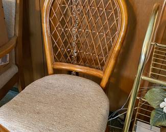 Diamond Back Rattan Bamboo Chair with Cream Upholstered Seat