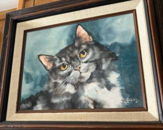 Framed Painting Portrait of a Cat by Gabel