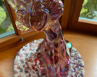 Fenton Pink Carnival Glass Winking Alley Cat Figurine