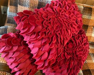 Three Red Plush Petal Throw Pillows