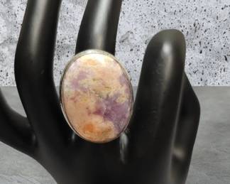 Peach Purple Lepidolite Sterling Silver Ring