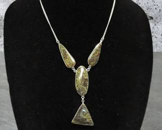 Sterling Silver Dragon Blood Jasper Drop Necklace See Video