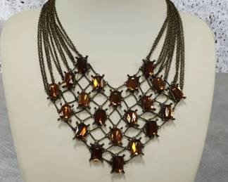 MultiStrand Amber Colored Web Necklace  See Video