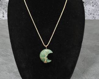 Wire Wrapped Jadeite Crescent Moon Necklace See Video
