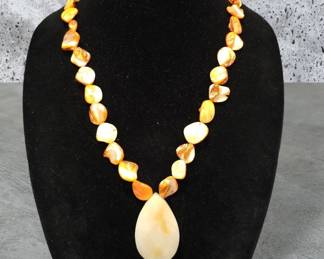 Orange Mother Of Pearl Shell Necklace With Stone See Video