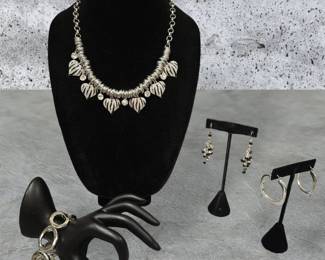 Black Silver Jewelry Lot  Heart Necklace  Bracelet  Earrings