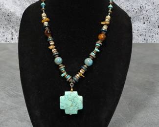 Turquoise Cross Religious Necklace 