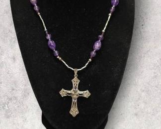 Sterling Silver Amethyst Cross Necklace  See Video