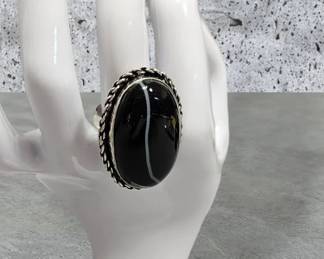 Banded Black Onyx Sterling Silver Ring