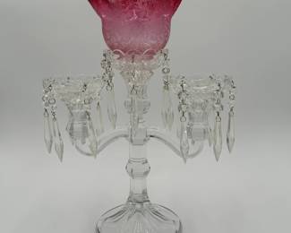 Candelabrum with Prisms and Cranberry Shade 