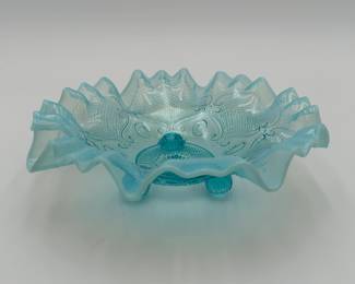 Blue Opalescent Footed Bowl