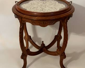 Walnut Glass Top Parlor Table