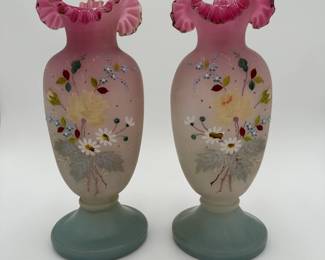 Pair of Beautiful Large Satin Hand Painted Vases